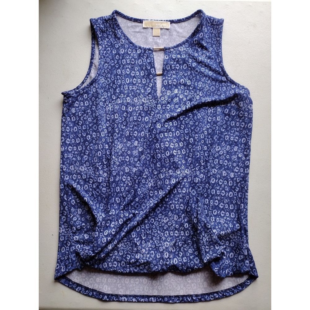MICHAEL KORS‎ Womens Blue White Abstract Print Sleeveless Keyhole Top Size S